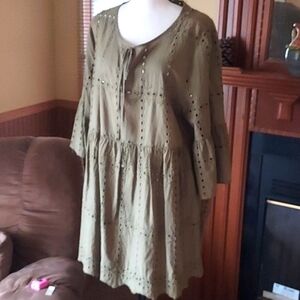 Country Living Olive Green Dress With 3/4  Sleeve